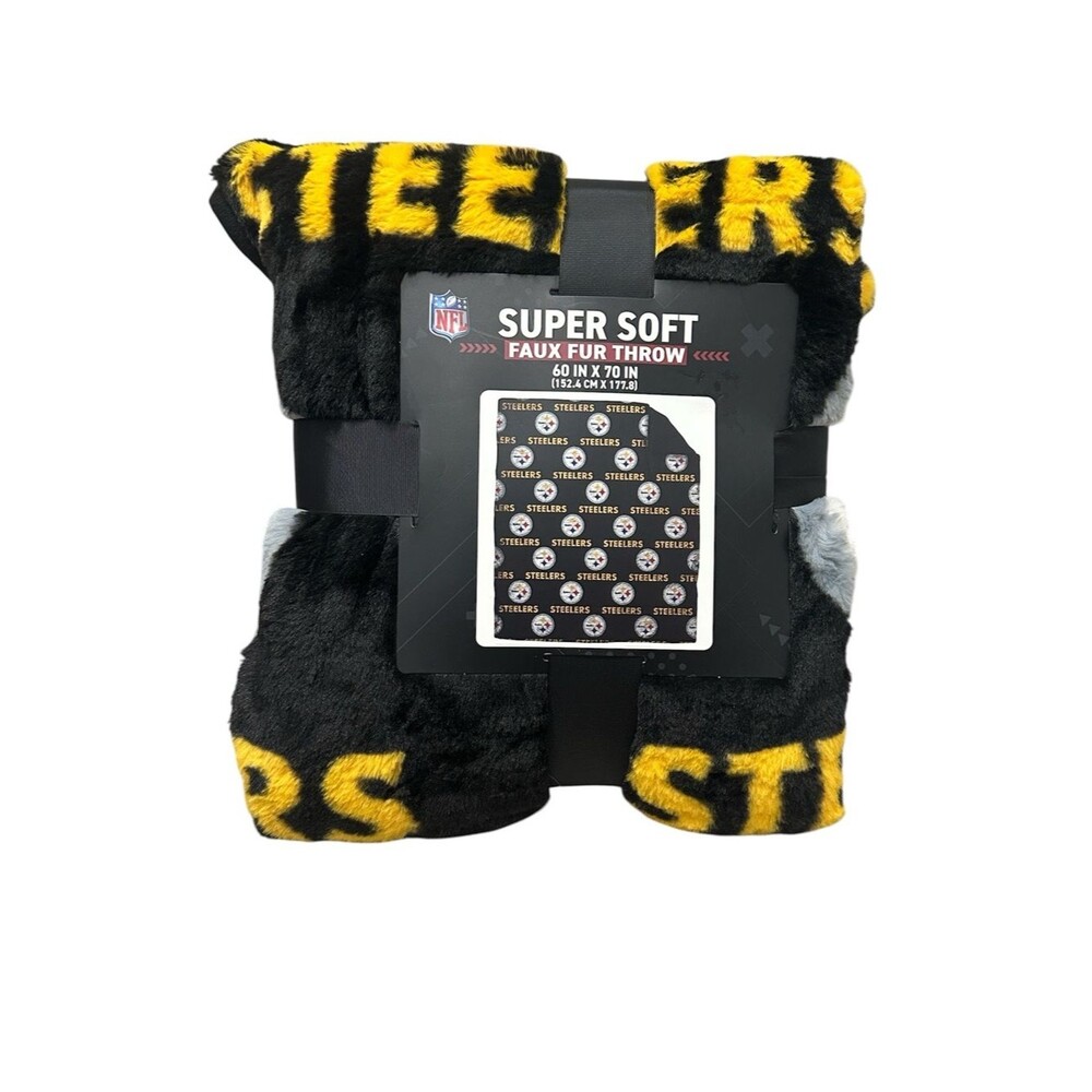 NFL Pittsburgh Steelers Football Throw Blanket NEW 60” X 70” Faux Fur Soft Black